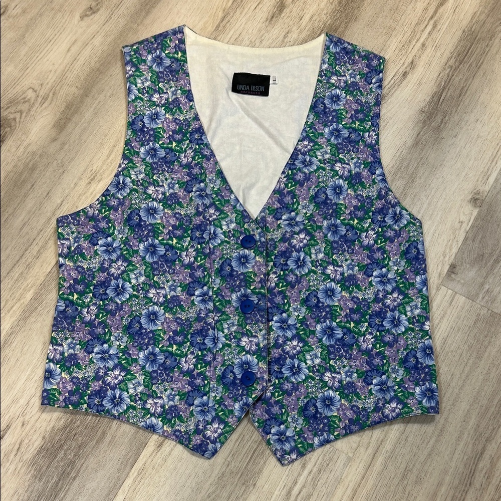 Vintage 90s Cottagecore Floral Print Button Front Vest USA Made 100% Cotton | L